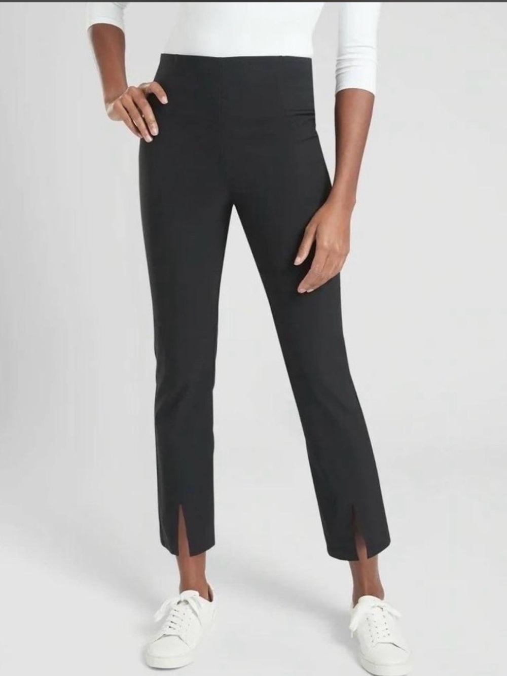 Athleta Wander Slim Straight Crop Pants Grey Size 10 Stretch Back Zipper 405534